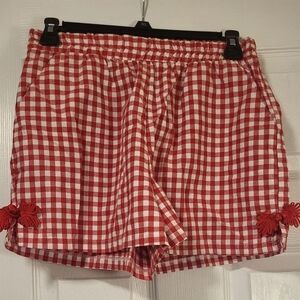 Red Gingham Cotton Shorts- Women's